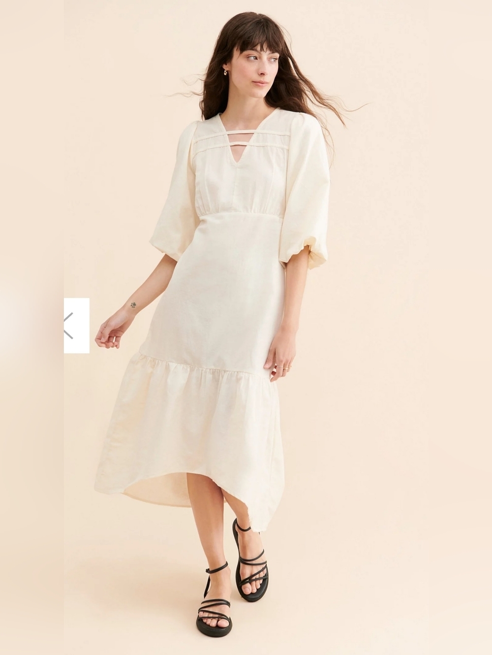 Free People By Native Youth NWT Folunce Open Back Linen Dress Cream Size XL